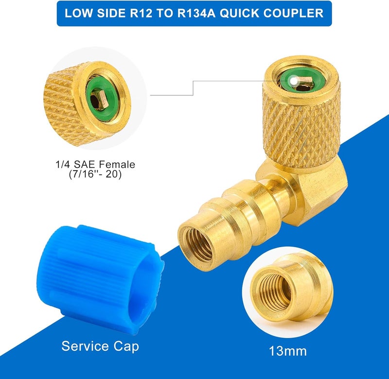 Tigbear R12 to R134A Conversion Kit, R12 to R134A AC Fitting Adapter Kit, 90°Port Retrofit Adapter High/Low Pressure Port Retrofit Adapter with Valve Core for Auto A/C Refrigerant System - Image 2